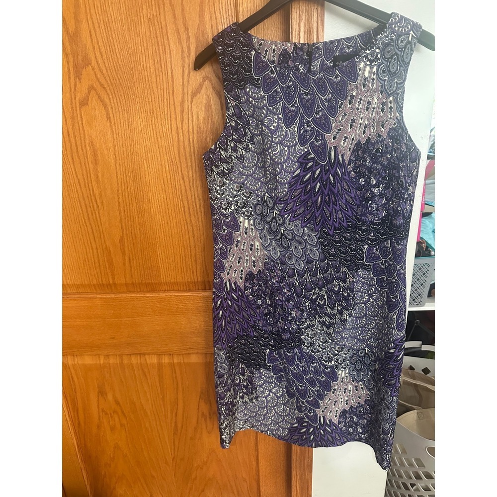 Connected Apparel Purple Paisley Feather Print Sheath Dress Womens 12 Sleeveless